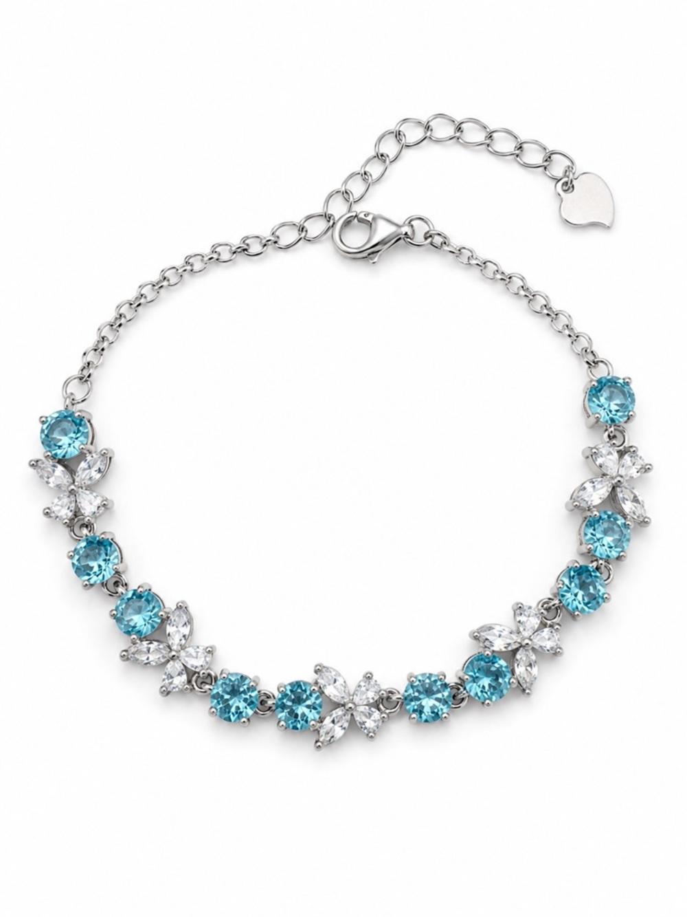 #B35 Blue Topaz Flower Bracelet (S925)